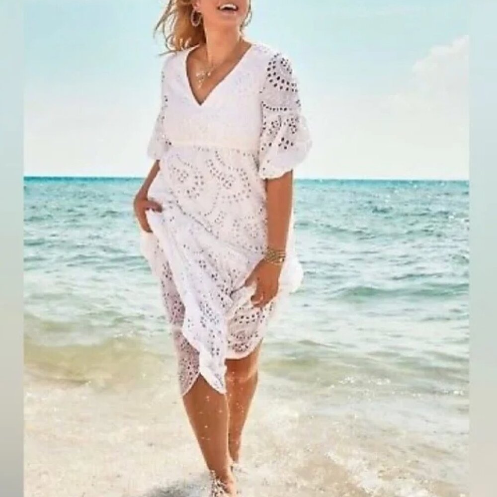 Lilly Pulitzer Breanne Eyelet Dress Elbow Sleeve Resort White Size 8 Wedding